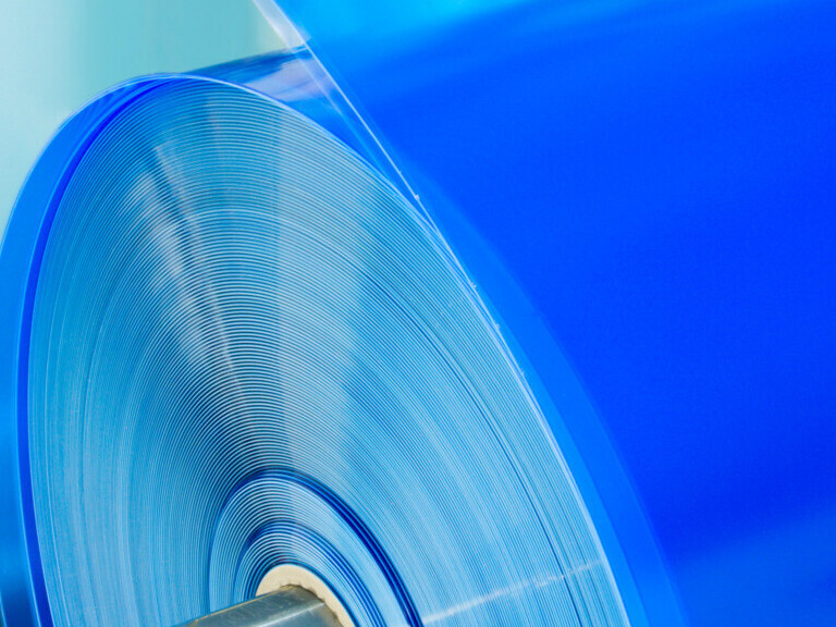 Blue nylon film on a large roll