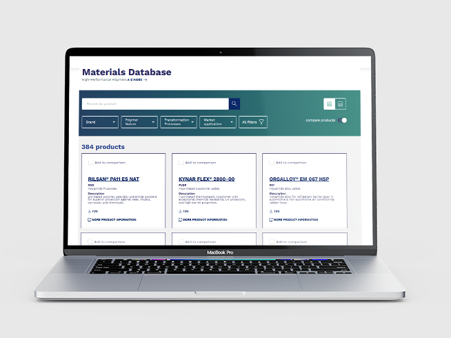 High-performance polymers material database mockup screen 